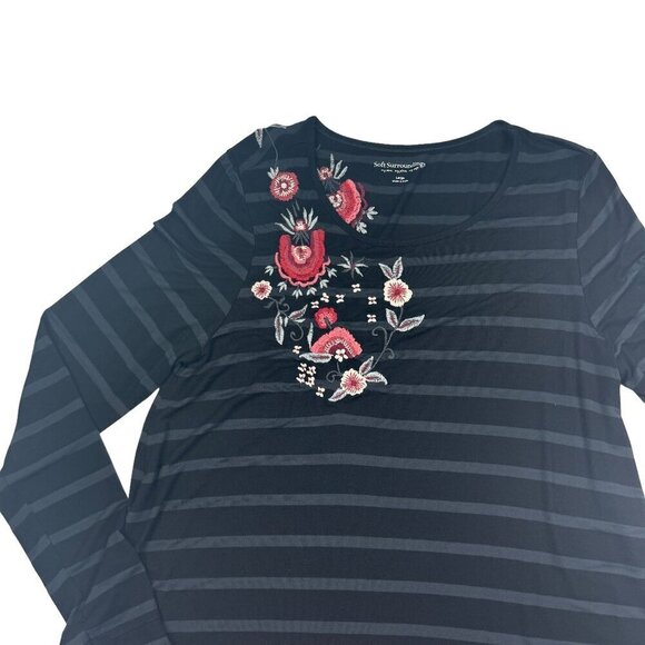 Soft Surroundings Striped Embroidered Tunic Top Women's Size Large - Picture 2 of 7